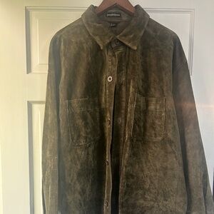 Olive green leather/suede shirt